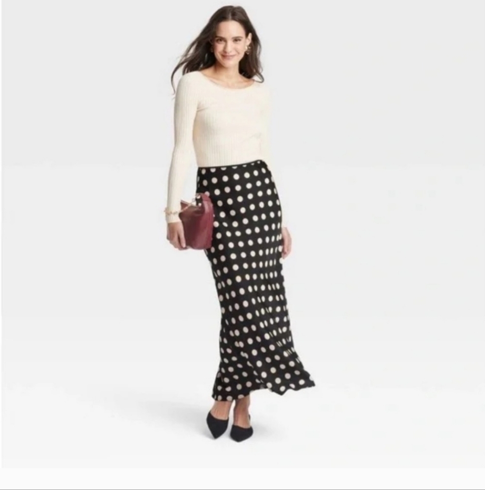 A New Day- Black And White Polka Dot Slip Skirt